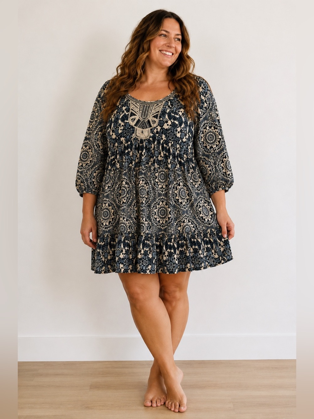 Caio Womens Boho Paisley Tunic  Mini Dress Plus Size 22 / 24W Flowy